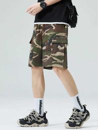 Men's Shorts Summer Camouflage Cargo Shorts Men Multi-Pockets Elastic Waist Straight Casual Short Pants Ma Loose Polyester Casual Shorts H240508