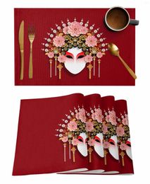 Table Mats Red And Beautiful Traditional Chinese Opera Coffee Dish Mat Kitchen Placemat Dining Rug Dinnerware 4/6pcs Pads