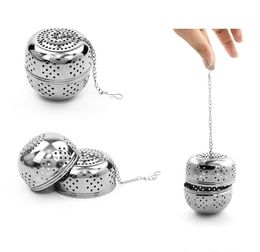Stainless Steel Egg Shaped Tea Balls Tea Infuser Mesh Philtre Strainer Locking Loose Tea Leaf Spice Ball with Rope Chain Hook DBC B9247199