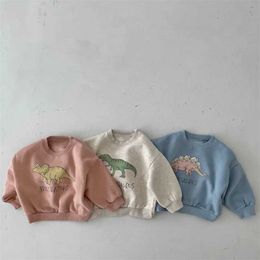 Sets Autumn Spring Kids Baby Boys Girls Hoodie Cool Dinosaur Plus Fleece Children Pullover Comfortable Sweatshirt Q240508