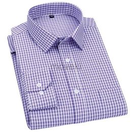 Men's Dress Shirts Mens Long Sleeved Shirt Business Casual Classic Plaid Striped Checked Blue Purple Male Social Dress Shirts for Man Button Shirt d240427