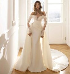 Elegant Mermaid Wedding Dresses 2024 Sweetheart Off the Shoulder Beading Flower Lace Appliques Beads Bridal Formal Party Gown Vestidos De Noiva