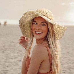 Berets Women's Summer Fashion Small Fresh Solid Colour Straw Hat Beach Sun Woven Large Brim Sunscreen Ladies