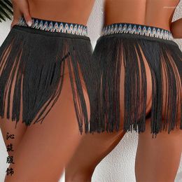 Swimsuit Cover Up Women Bikini Coverup Summer Dress 2024 Beach Outing Elastic Fringe Skirt With Solid Polyester Swimwear