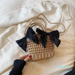 Shoulder Bags Bow Tie Small Straw Tote For Women Summer Lady Travel Handbags Female Weave Crossbody Bag