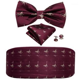 Bow Ties Cummerbund For Men Red Tie Dinosaur Bowtie Self Set Burgundy Designer Tuxedo Suit Barry Wang YF-10081 259c