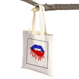 Shopping Bags Fashion Sexy Lipstick Cartoon Women Lips Reusable Casual Lady Canvas Shopper Bag Supermarket Tote Travel Handbag