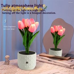 Table Lamps Tulip Night Light Simulation Bouquet Lamp French Pastoral Style Bedroom Bedside Girl Decoration Desk Touchable