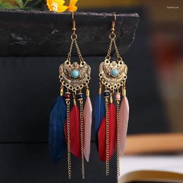 Dangle Earrings Vintage Ethnic Feather Tassel For Women Long Fringe Chain Drop Earring Female Girls Jewellery Accessories Brincos