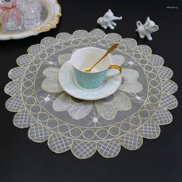 Table Cloth Round Gold Flowers Embroidery Cover Wedding Party Tablecloth Kitchen Christmas Decoration And Accessories