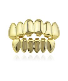 2022 6 Teeth Fangs Fashion Gold plated Rhodium HIPHOP Teeth Grillz TOP BOTTOM Rock Dental Grills Sets Halloween props4119366