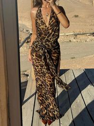 Casual Dresses Fashion Leopard Halter 2 Piece Skirts Outfits For Women Elegant Off Shoulder Bodycone Vestidos Female Sexy Holiday Party Robe