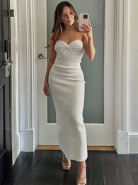 Tossy Strapless Knit Maxi Dresses For Women Summer Beach Party Bodycon Dress Off-Shoulder Twist Knitting Evening Backless Dress 240509