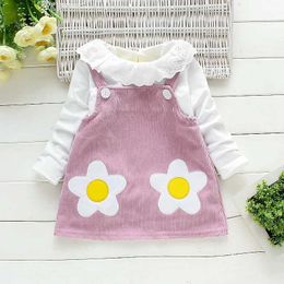 Girl's Dresses 0-3Y Baby Girl Clothes Doll Collar Pullover Blouse+Velvet Straps Dress 2Pcs Girl Suit Casual Outerwear Kid Outfit Children A950