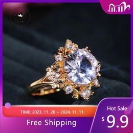 Wedding Rings DRlove Luxury Engagement For Women Inlaid 10MM Crystal Cubic Zirconia Gold Color Female Bands Eternity Jewelry