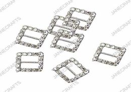 Buckles 15mm 30pcs Square Rhinestone Buckle Invitation Ribbon Slider For Wedding Supply Silver Colour rhinestone bikini connectors7510318