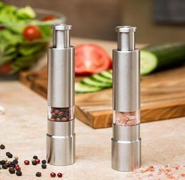 Manual Pepper Mill Salt Shakers Onehanded Pepper Grinder Stainless Steel Spice Sauce Grinders Stick Kitchen Tools KKA77302725146