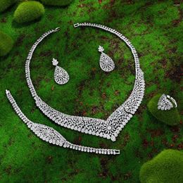 Necklace Earrings Set 2024 Fashion 4-piece Dubai Jewellery Bridal Earring Cubic Zirconia Wedding Accessories