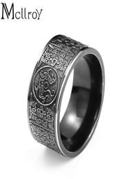 Classic Rings Men ring Four corner Mythical Dragon Greek symbols Retro Titanium steel Male Gift Punk aneis viking5166050