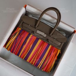 12A top Mirror quality luxury Classic Designer Bag woman 's handbag bag all handmade genuine leather bag 30cm brown Large Capacity tote Creative Clashing Tassel Bag