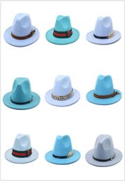 Wide Brim Hats Sky Blue Wool Felt Jazz Fedora Men Women Sombrero British Style Trilby Formal Panama Caps Dress Cowboy Sun Hat788872151067