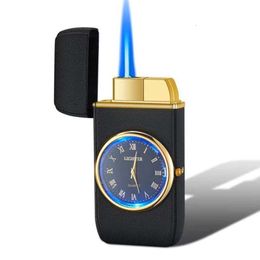 Wholesales Custom Lighter With Clock Cheap Prices Butane Gas Unfilled Flint Watch Lighter For Men Cigarette