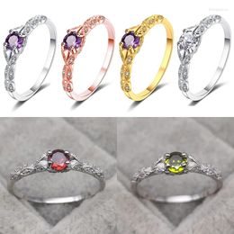 Cluster Rings S925 Sterling Silver Light Luxury Style Amethyst Zirconia Women's Ring In Europe And America Simple Fashion Gem Temperament