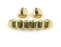 Hip Hop Gold Plated Mouth Grillz Set 2pcs Single Top 6 Teeth Bottom Grill Set Whole286h3540039