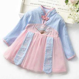 Girl's Dresses Chinese Style Kid Girl Dress Hanfu Baby Girl Clothes Long Sleeve Nation Embroidery Children Elegant Dress Toddler Girl Set A1137