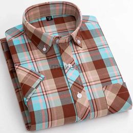 Men's Dress Shirts New Fashion Dress Shirts Short Sleeve For Mens Cotton Button-down Collar Soft Comfortable Young Casual Plaid Shirt And Blouses d240427