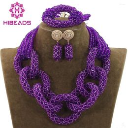 Necklace Earrings Set African Wedding Purple Crystal Pendant Nigerian Costume Jewellery For Women ABH130