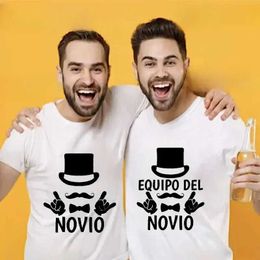 Men's T-Shirts Team Groom T-shirt Equipo De Novio Print T Shirt Bachelorette Hen Party Male T Wedding Groomsman Clothes Tshirts Best Men Tops T240506