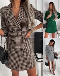 Autumn Ladies Suit Jacket Blazers Female Printing Grid Lattice Tailored Collar Dress Women Step Collar Long Sleeve Slimcut Double3772041