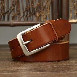 Belts 3.3CM Genuine Leather Belt Men Luxury Strap Male Fashion Pure Cowhide Copper Buckle Casual Classic Retro Pin High Quality