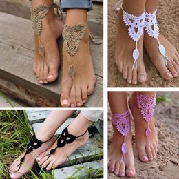 Wholesale-2015 New 2 Pair Ornate Barefoot Sandals Beach Wedding Bridal Knit Anklet Foot Chain #81096 280Y