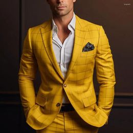 Men's Suits Polyester Business Coat Men Slim Fit Suit Jacket Elegant Plaid Print For Formal Style With Work