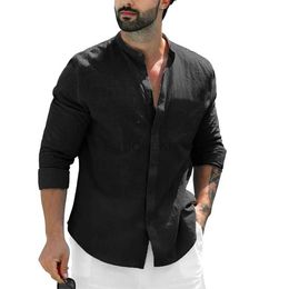 Men's Dress Shirts Mens Beach Shirts Casual Long Sleeve Summer Shirt Men Slim Fit Single Breasted Tops Male Stand Collar Cotton Linen d240427