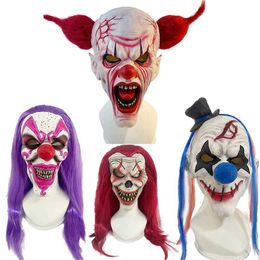 Party Masks New Halloween Long Hair Joker Mask Latex Head Wearing Reality Prop Show COSPLAY Q240508