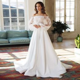 Other Wedding Dresses Exquisite Off The Shoulder Beading Beach Long Puff Sleeves Princess Bride A-Line Tulle Bridal Gowns 2021 215x