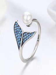 Accessories S925 Sterling Silver Opening female diamond fashion ring Mermaid pearl2255299