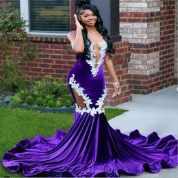 Purple Black Girls Mermaid Prom Dress 2024 Sweetheart Veet South African Evening Gowns Elegant Women Lace Dance Formal Party robe soiree vestido de noche 0509