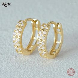 Hoop Earrings Aide 925 Sterling Silver Shiny Zircon Convex Points Gold Buckle Piercing For Women Luxury Fine Jewellery Party Gift