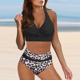 Women's Swimwear Two Piece Bathing Suits Fashion Womens High Waisted Bikini Push Up Vintage Swimsuits Halter Top Tummy Control Ruched Bottom