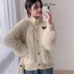 Inverted Triangle Sign Paradd Women Sweater Luxury Brand Knitted Cardigans Sweater Pink Hounds Tooth Knit Long Sleeve Oversized Jumpe 3549