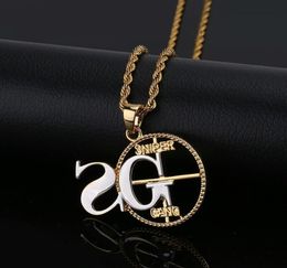 hip hop 2G Sniper Gang diamonds pendant necklaces for men luxury number letter pendants 18k gold plated copper zircons cuban chain5795237