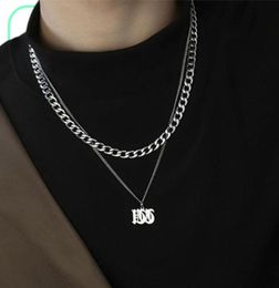 Chains Double Layer Couple Necklace Men Titanium Steel Korean Style Clavicle Chain Cuban Letter9749546