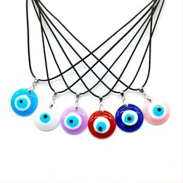 Glazed Blue Turkish Devil Eyes Vintage Necklace Glass Pendant