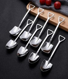 Stainless Steel Spoon Mini Shovel Shape Coffee Ice Cream Desserts Scoop Fruits Watermelon Square Spoons Creative Kitchen Tools T9I2994669