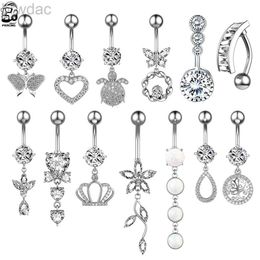 Navel Rings 14G Animal Heart Dangle Belly Button Rings Surgical Steel Curved Navel Barbell Ring Body Jewellery Piercing Ombligo for Women Girl d240509