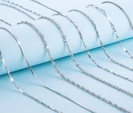 Real 925 Sterling Silver Chain Necklace Water-Wave Box Link Chain For Woman 45cm 0.7 0.8mm DIY Jewellery Making 18 Inches4716776
